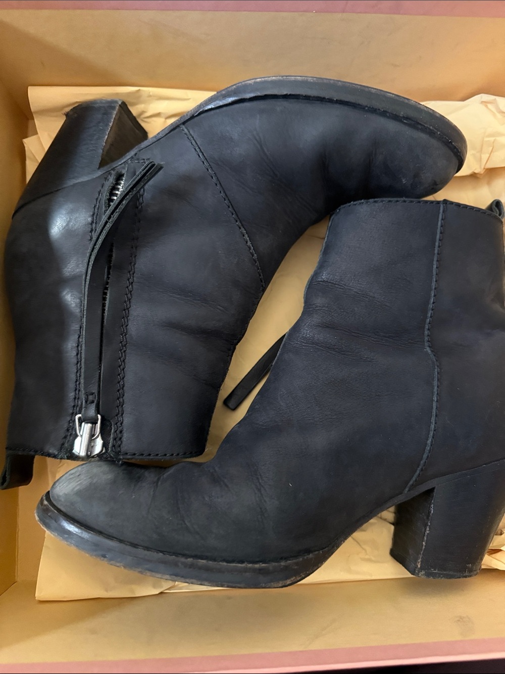 Acne Pistol Boots | Black Leather Women's Ankle Boots - Classic Zip Heel Size 39